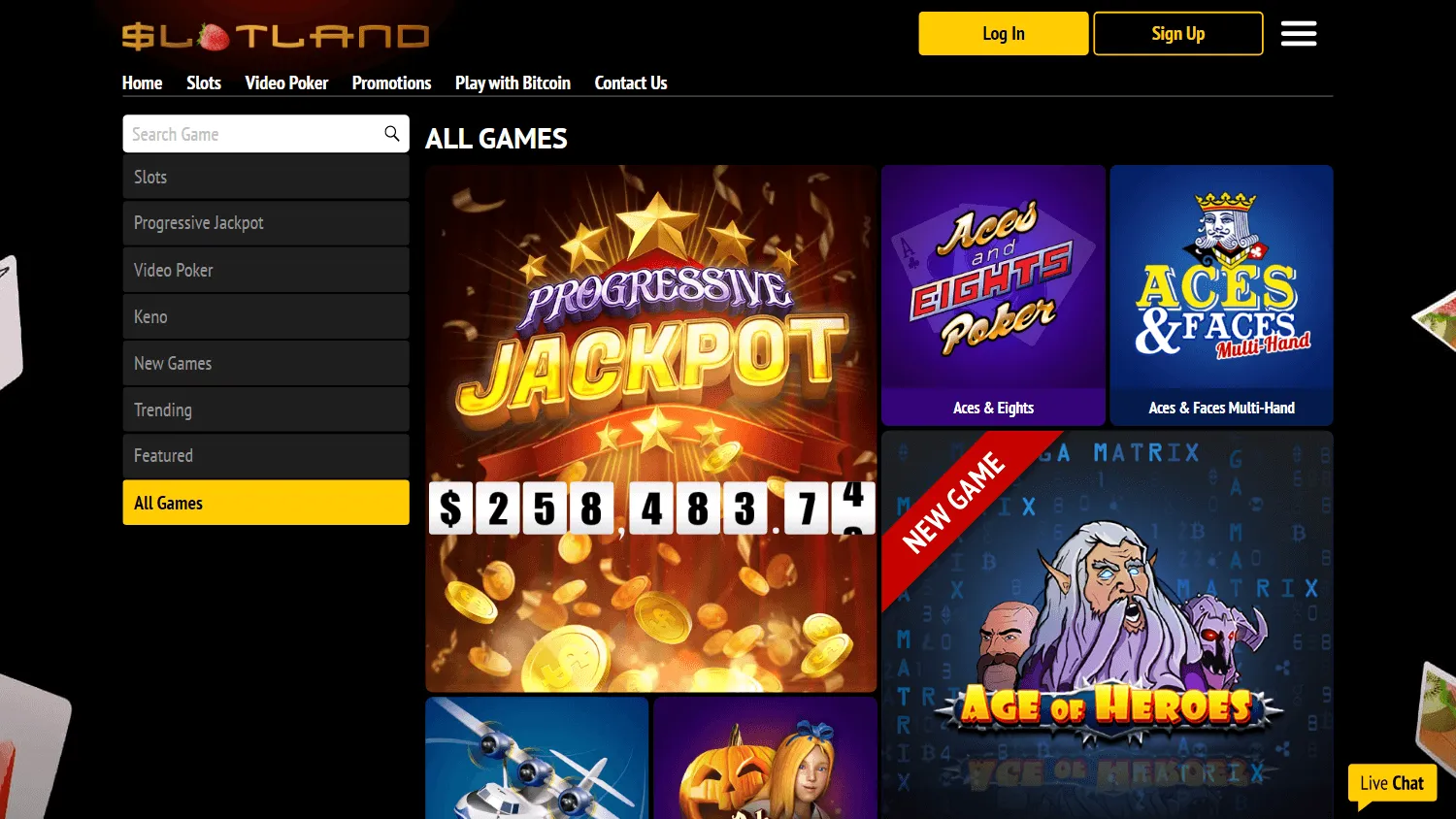 Slotland Casino desktop game catalogue